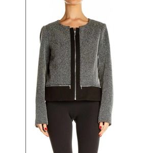 Calvin Klein Career Office Business Zipper Herringbone Blazer Sz 14